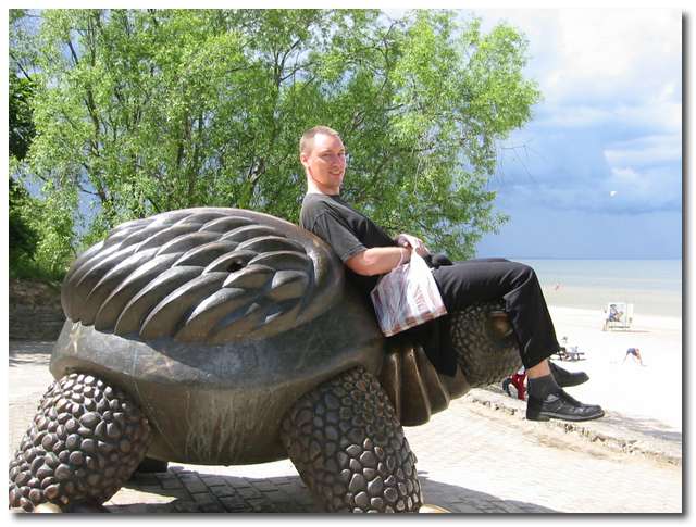 Hedda på en sköldpaddsstaty